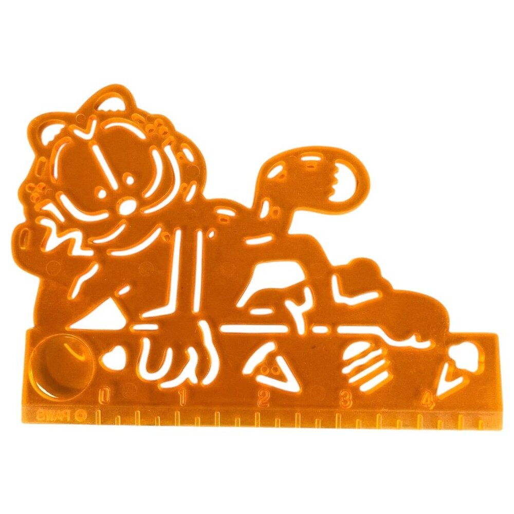 Vintage Garfield Stencil Ruler 1981 Paws 6 Inch Orange Plastic Drawing Template